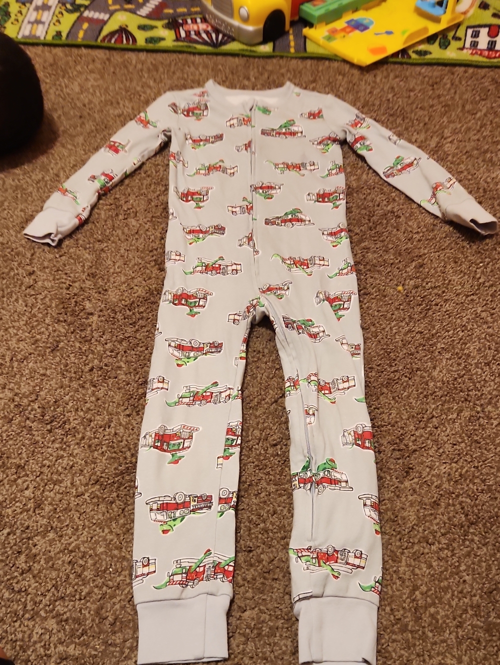 Old Navy White Kids One-Piece with Red & Green Firetruck Print